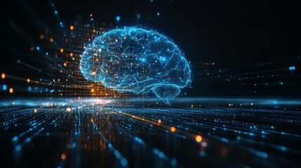 Obraz premium Digital Brain Glowing in Network, Artificial Intelligence and Neural Network Concept.