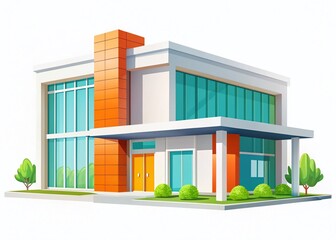 Modern Clinic Building Exterior: Minimalist Flat Design Illustration