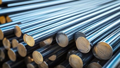  The steel bars are stacked in rows, representing the high quality and strength of the stainless steel. 