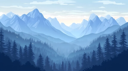 Fototapeta premium Panoramic view of a majestic valley in the mountains. Majestic Valley. Illustration