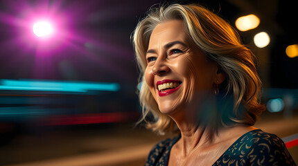 Naklejka premium Smiling mature woman with head in hand