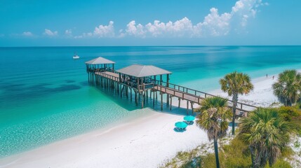 la mer bleu azur des maldives, les plages de sable blanc et les palmiers, le soleil brille dessus. la plage est recouverte de sable fin, entour&eacute;e d'eau cristalline