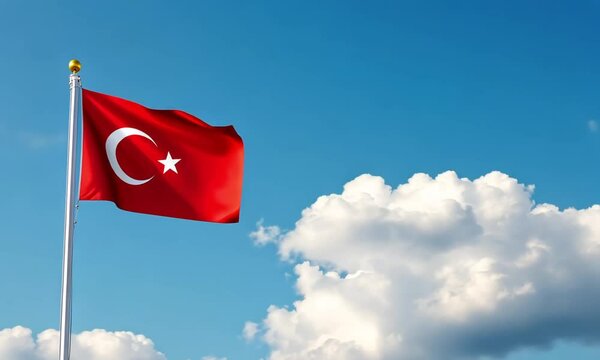 Turkey national flag HD footage. Turkey national flag on flagpole video