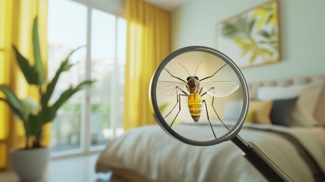 mosquito under a magnifying glass. Selective focus