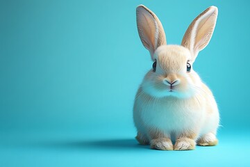 Obraz premium A cute white rabbit on a blue background
