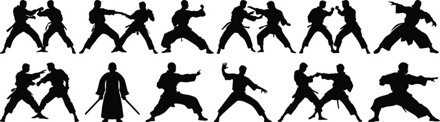 Kungfu silhouette set vector design big pack of ninja illustration and icon
