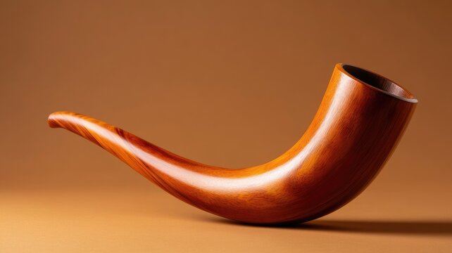 Wooden curved pipe with polished finish on beige background