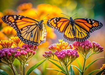 Obraz premium Monarch Butterfly Migration: Close-up Candid Shot of Monarch Butterfly on Flower