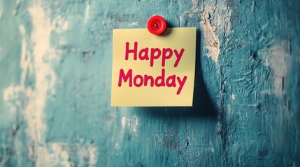 note with the inscription happy Monday. Selective focus