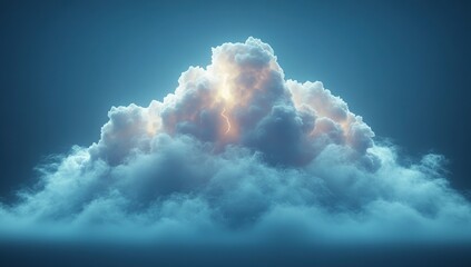 A cloud with a thunderstorm inside, isolated on a black background