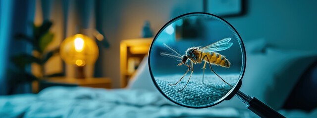 mosquito under a magnifying glass. Selective focus