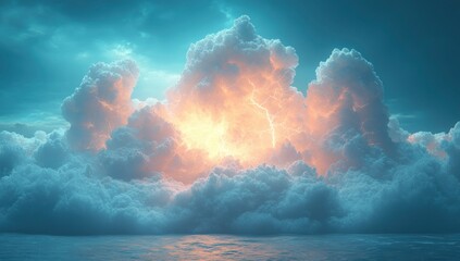 A cloud with a thunderstorm inside, isolated on a black background