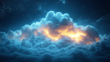 A cloud with a thunderstorm inside, isolated on a black background