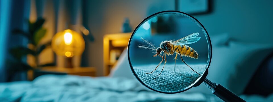 mosquito under a magnifying glass. Selective focus