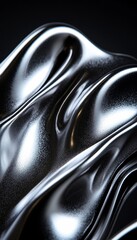 Fototapeta premium Abstract Smooth Gray Fluid Waves Flowing Dynamically On Black Background, Studio Lighting