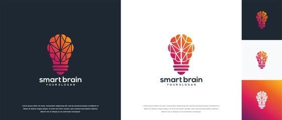Light bulb and brain network technology logo design. Digital technology logo design vector icon combination of light bulb brain.