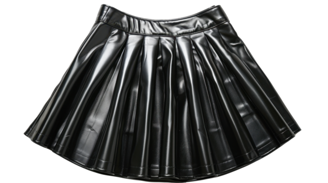 Leather black mini skirt single on transparent background