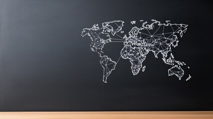 World map on blackboard with white connecting lines