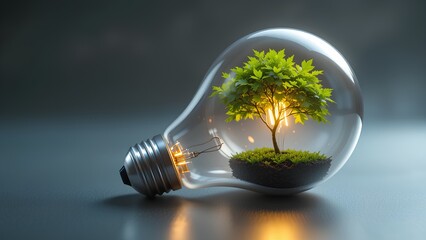 Innovation Sparks: Futuristic Light Bulb with a Tree Growing Inside
