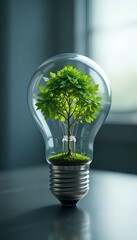 Innovation Sparks: Futuristic Light Bulb with a Tree Growing Inside