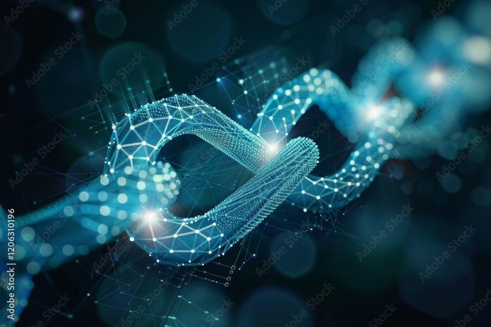 Poster The image effectively communicates the idea of blockchain and digital networks through its use of interconnected links and a futuristic design.