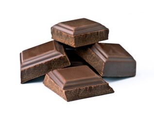 Indulgent dark chocolate pieces stacked on a clean background for dessert lovers