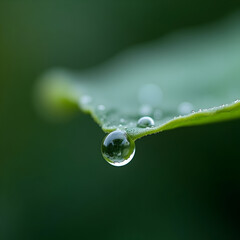 close up of water droplet on green leaf, showcasing nature beauty