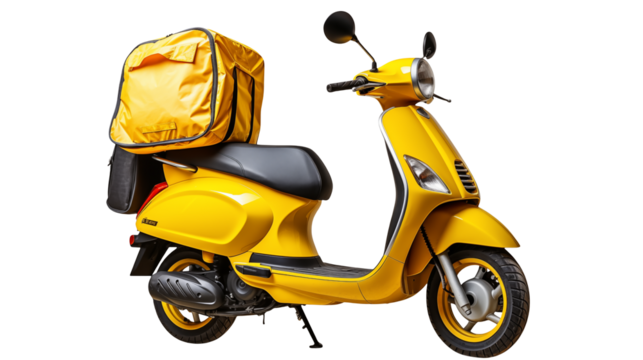Yellow Delivery Scooter with Insulated Food Bag Transportation Courier Delivery Service Food Delivery Urban Transport