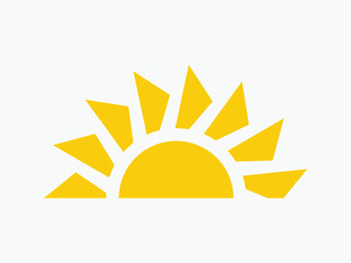 Yellow half sun icon, including shining rays, sunset designs, solar energy, and star-inspired illustrations. Perfect for representing warmth, tanning, and bright energy.