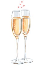 Two champagne glasses. Watercolor illustration