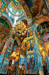 Obraz premium Saint Petersburg Russia. Russian Orthodox Church of the Saviour on Spilled Blood. Interior mosaics beneath the central dome