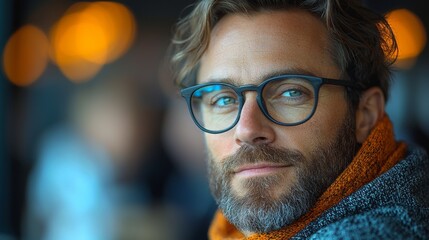 Portrait of a man with glasses in warm evening light