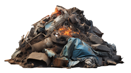 Burning trash pile environmental pollution concept image for news documentary or environmental awareness campaign Shows discarded waste materials burning intensely