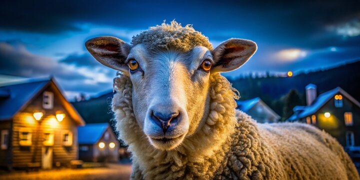 Nighttime Close-up of Sheep at Fort Steele, British Columbia, Canada