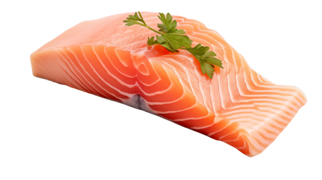 Close up of Fresh Salmon Fillet with Parsley Garnish Perfect for Restaurant Menus Cookbooks and Culinary Websites