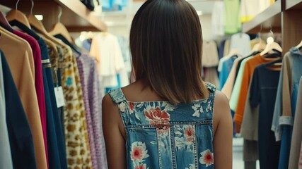 Shopping experience in a colorful clothing store while exploring new styles and trends