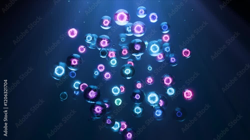 Wall mural futuristic abstract satisfying glowing orbs, colorful animated sci-fi spheres, 4k seamless loop
