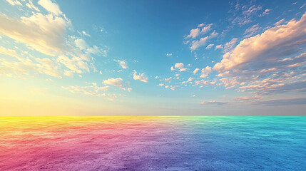 Fototapeta premium Vibrant sunset over calm ocean; peaceful background for travel