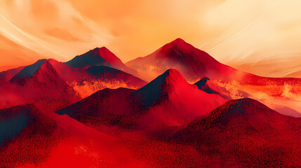 Crimson peaks of imagination - stunning digital illustration of abstract red mountain landscape with rich colors and textures. Crimson Mountain. Illustration