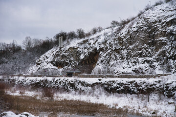 Former Kadzielnia quarry - an inanimate nature reserve, established in 1962 - The reserve is crossed by trails: urban and walking: green and blue. Winter 2025, Kielce, Poland