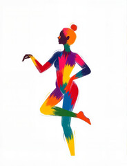 Obraz premium Colorful silhouette of a woman posing gracefully on white background