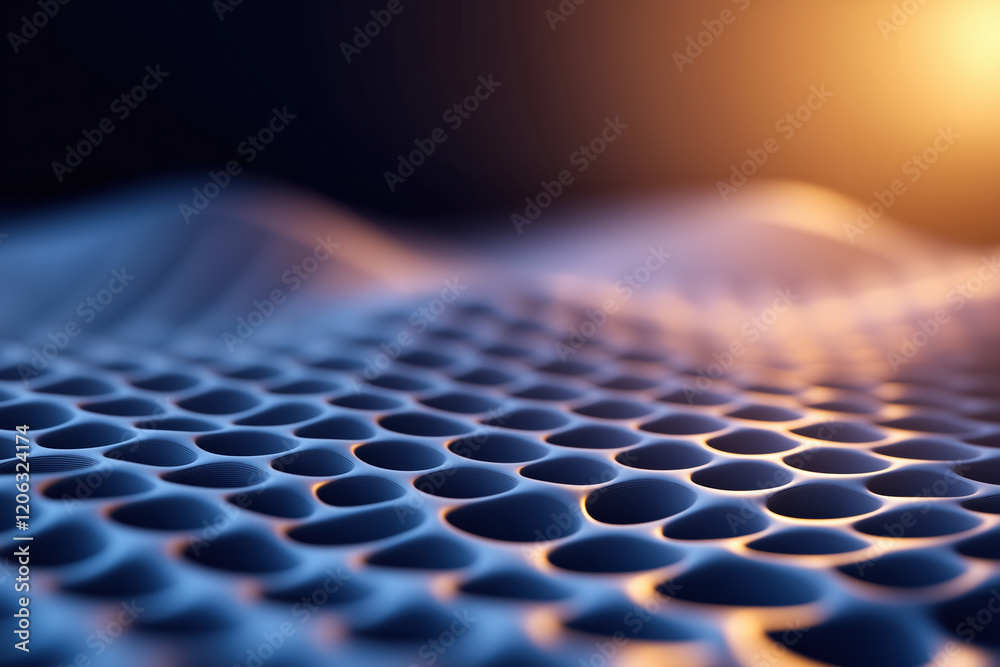 Poster abstract close-up of textured surface with hexagonal patterns illuminated by soft light