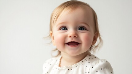 Naklejka premium Adorable baby girl smiling and showing her first teeth