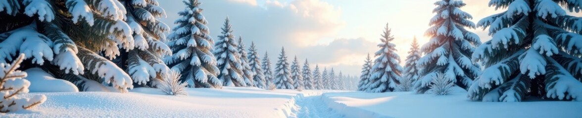 Obraz premium Snow-covered fir branches stretch towards the sky, frosty, winter, snow