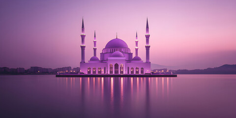 Fototapeta premium Danube mosque in purple tones on a simple purple background