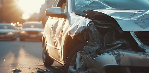 the front view of a car accident