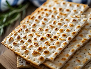 Fototapeta premium Overhead view of a traditional matzah bread a food