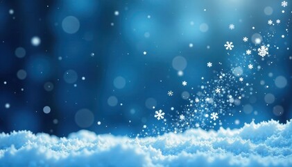 Fototapeta premium Snowflakes dance in the air during a blue snowstorm, fall, storm, gentle