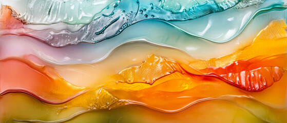 Vibrant fused glass artwork showcasing layered colors and smooth textures in a dynamic formation