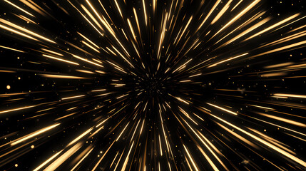 Abstract golden light rays background with glowing sun star effect on a black backdrop